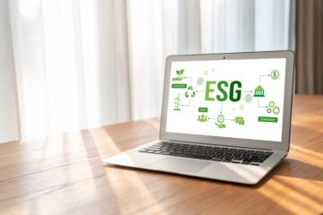 ESG policy on computer screen. Business law